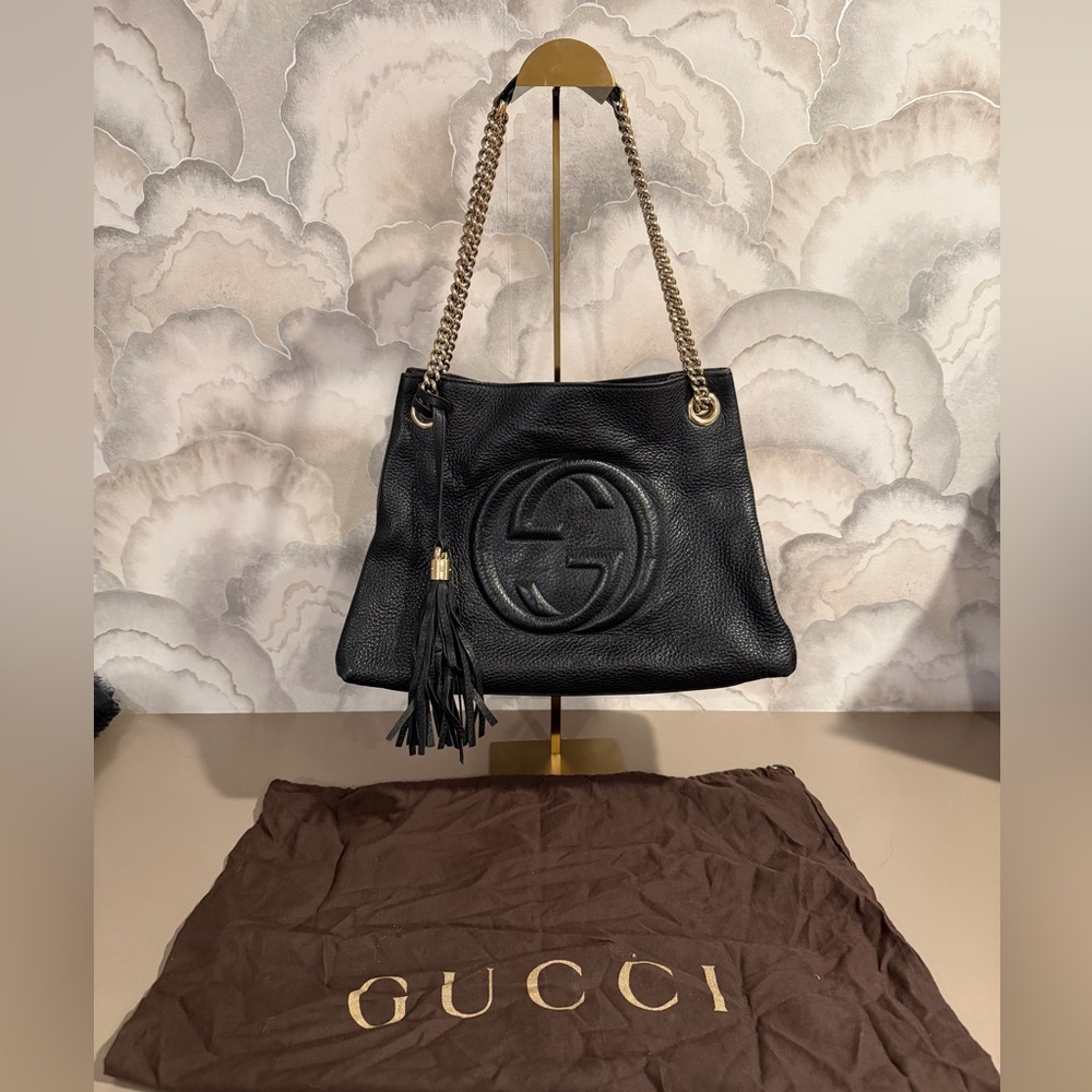 Gucci Soho Medium Black Leather Shoulder Bag with Tassel